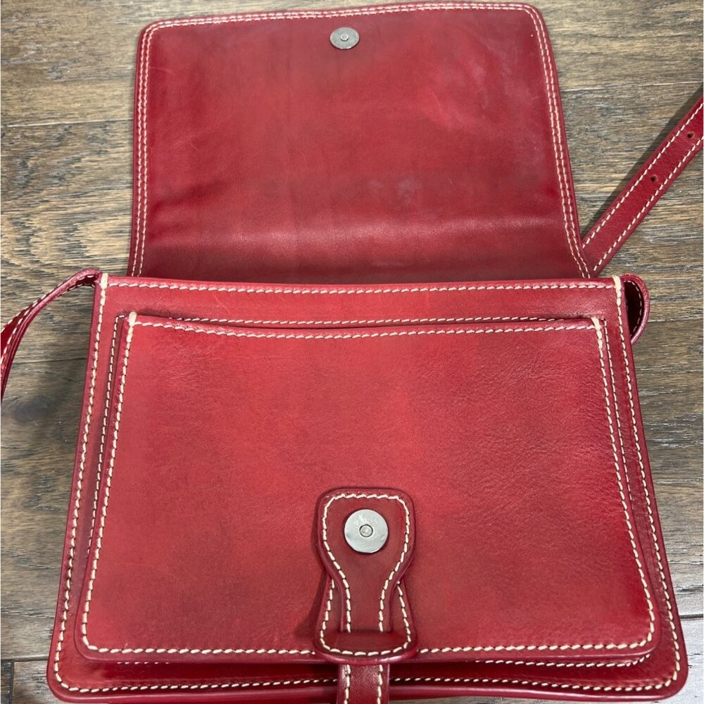VINTAGE IL KUOIO Handmade Leather Messenger Crossbody Bag Red EUC - Picture 4 of 11